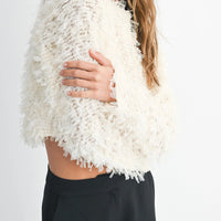 Textured Fringe Long Sleeve Cropped Top