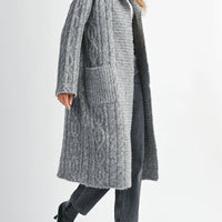 Cozy Cable Knit Longline Cardigan Coat with Wide Collar