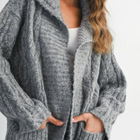 Cozy Cable Knit Longline Cardigan Coat with Wide Collar