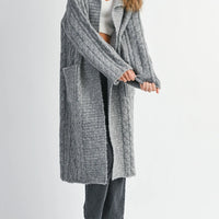 Cozy Cable Knit Longline Cardigan Coat with Wide Collar