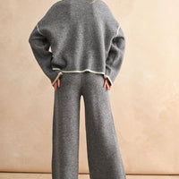 Brushed Knit Contrast Trim Sweater