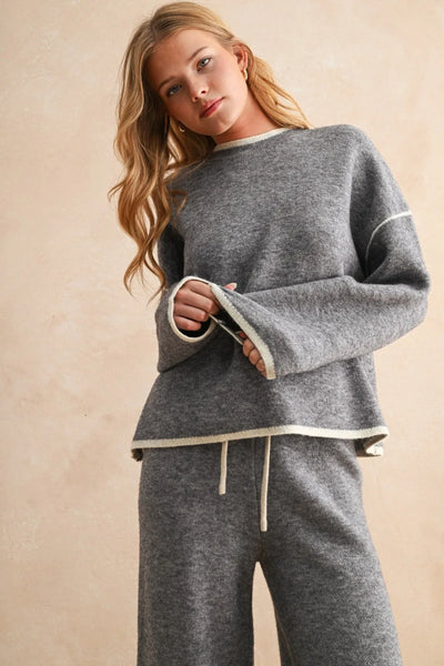 Brushed Knit Contrast Trim Sweater