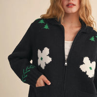 Horse Graphic Knit Zip Cardigan