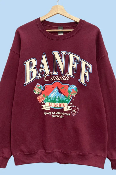 Banff Alberta Graphic Oversized Sweatshirt โ Burgundy