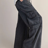 Mineral Washed Wide Leg Pants with Side Pocket