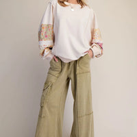 Mineral Washed Wide Leg Pants with Side Pocket