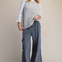 Mineral Washed Wide Leg Pants with Side Pocket