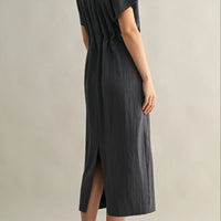 Minimal Short Sleeve Midi Dress with Waist Dart Detail