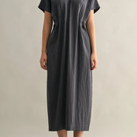 Minimal Short Sleeve Midi Dress with Waist Dart Detail