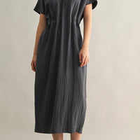 Minimal Short Sleeve Midi Dress with Waist Dart Detail