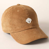 Maltese Embroidered Corduroy Baseball Cap