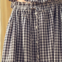 Gingham Button-Front Midi Skirt with Drawstring Waist