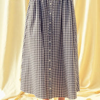 Gingham Button-Front Midi Skirt with Drawstring Waist