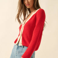 Contrast Trim Cropped Knit Cardigan