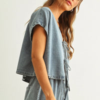 Tie Front Denim Top