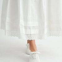 White Tiered Midi Skirt with Elastic Waist & Lace Hem