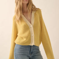 Contrast Trim Cropped Knit Cardigan