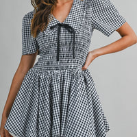 Gingham Peter Pan Collared Smocked Mini Dress