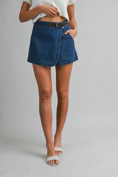 Asymmetrical Wrap Mid Rise Mini Skort