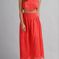 Eyelet Lace Crop Top & Midi Skirt Set