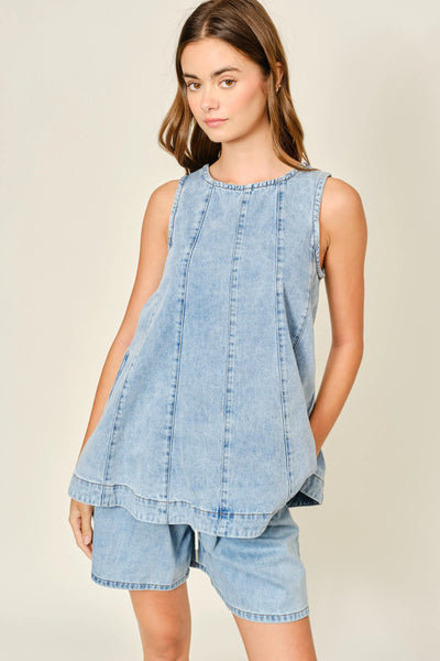 Denim Flare Sleeveless Top