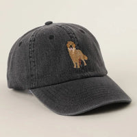 Black Washed Golden Retriever Embroidered Cap