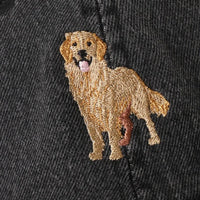 Black Washed Golden Retriever Embroidered Cap