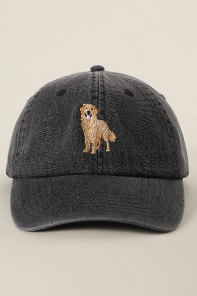 Black Washed Golden Retriever Embroidered Cap
