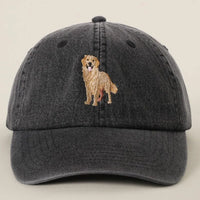 Black Washed Golden Retriever Embroidered Cap