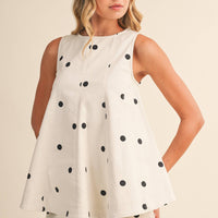 IST6095-A Polka Dot Denim Longline Top and Short Set