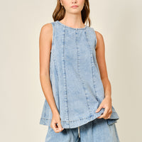 Denim Flare Sleeveless Top