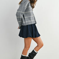 Stripe Button-Up Knit Collared Top