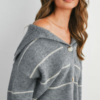 Stripe Button-Up Knit Collared Top