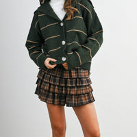 Stripe Button-Up Knit Collared Top