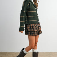 Stripe Button-Up Knit Collared Top