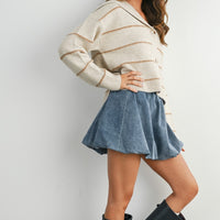 Stripe Button-Up Knit Collared Top