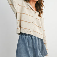 Stripe Button-Up Knit Collared Top