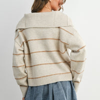 Stripe Button-Up Knit Collared Top