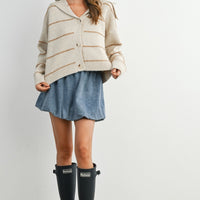Stripe Button-Up Knit Collared Top