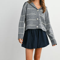Stripe Button-Up Knit Collared Top