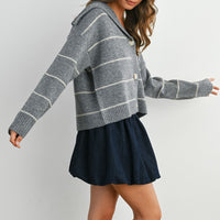Stripe Button-Up Knit Collared Top