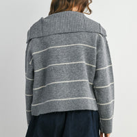 Stripe Button-Up Knit Collared Top
