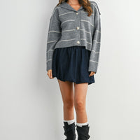 Stripe Button-Up Knit Collared Top