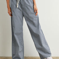 Gingham Check Drawstring Wide Leg Pants