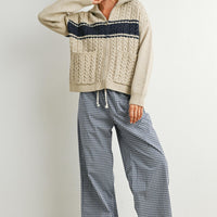 Gingham Check Drawstring Wide Leg Pants