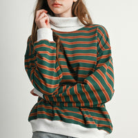 Vintage Stripe Oversized Mock Neck Sweatshirt