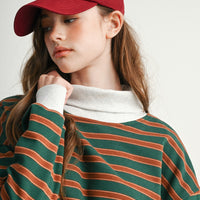 Vintage Stripe Oversized Mock Neck Sweatshirt