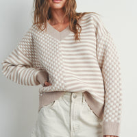 Checker V neck Cozy Sweater