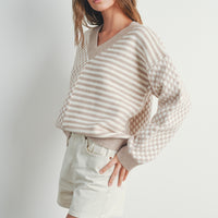 Checker V neck Cozy Sweater