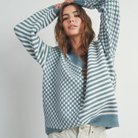 Checker V neck Cozy Sweater